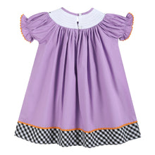 Load image into Gallery viewer, Purple Halloween Smocked Bishop Dress
