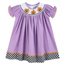 Load image into Gallery viewer, Purple Halloween Smocked Bishop Dress

