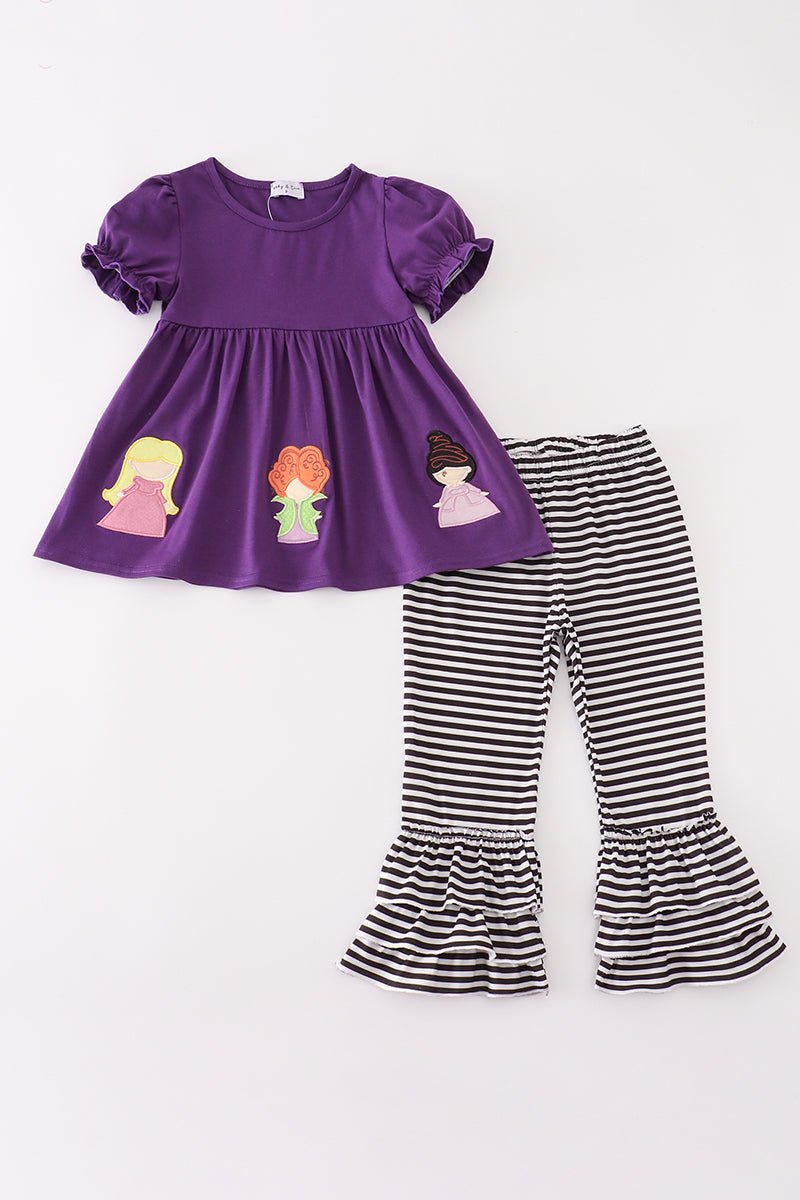Purple halloween witch applique pants set - Abbies Place