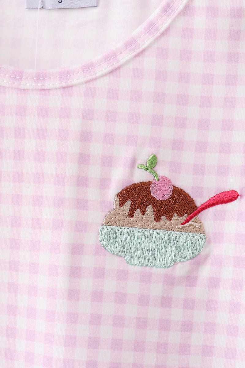 Purple Ice Cream Plaid Embroidered Set - Abbies Place