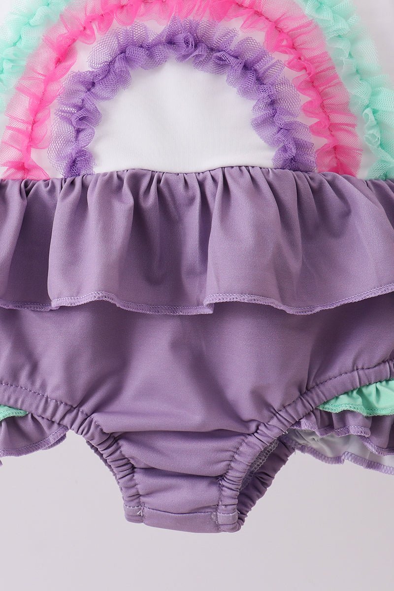 Purple lace rainbow ruffle one-piece swimsuit - Abbies Place