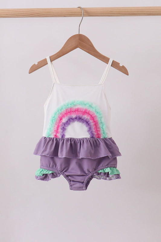 Purple lace rainbow ruffle one-piece swimsuit - Abbies Place