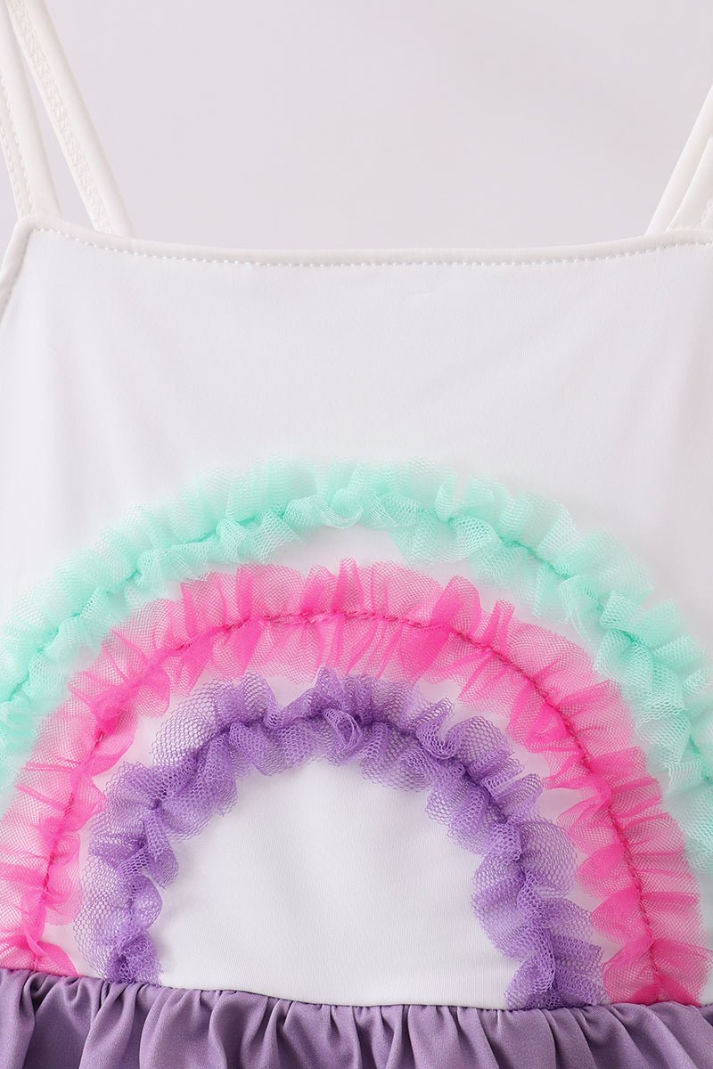 Purple lace rainbow ruffle one-piece swimsuit - Abbies Place