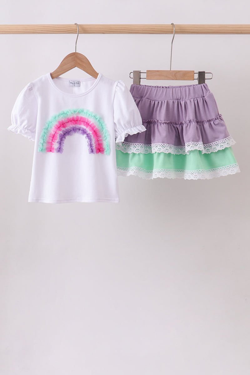 Purple lace rainbow ruffle skorts set - Abbies Place