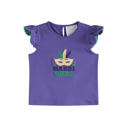 Purple Mardi Gras Applique Ruffle Shirt - Abbies Place