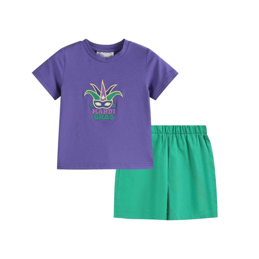 Purple Mardi Gras Applique Shirt and Shorts Set - Abbies Place