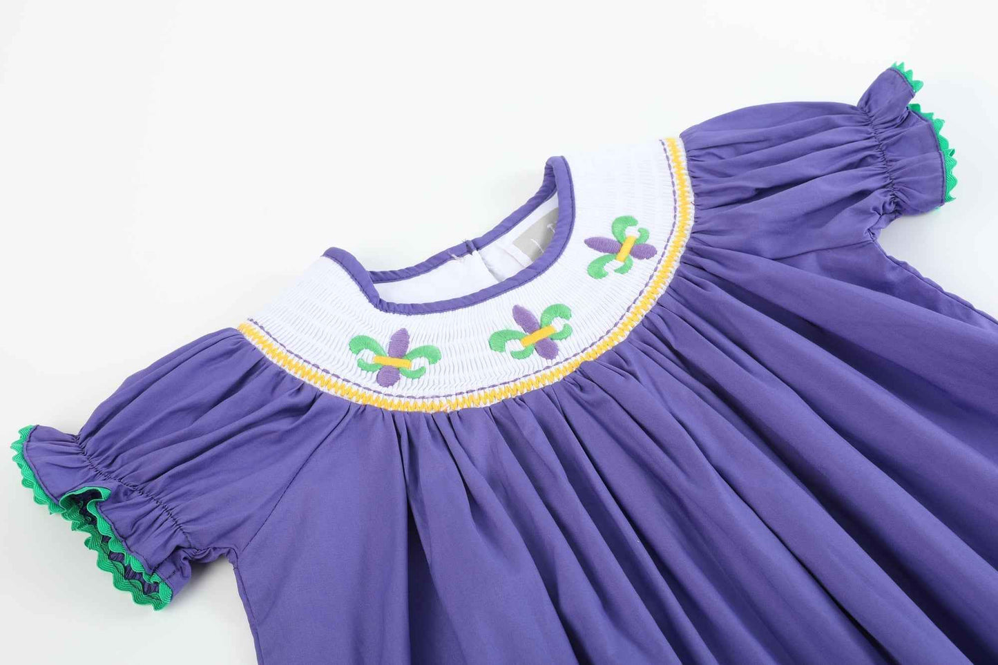 Purple Mardi Gras Smocked Bishop Dress - Abbies Place