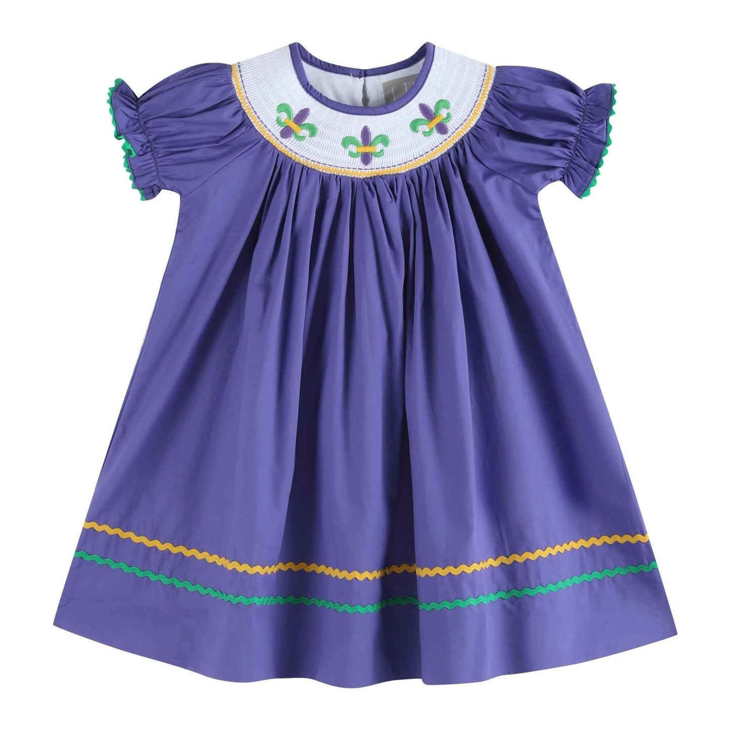 Purple Mardi Gras Smocked Bishop Dress - Abbies Place