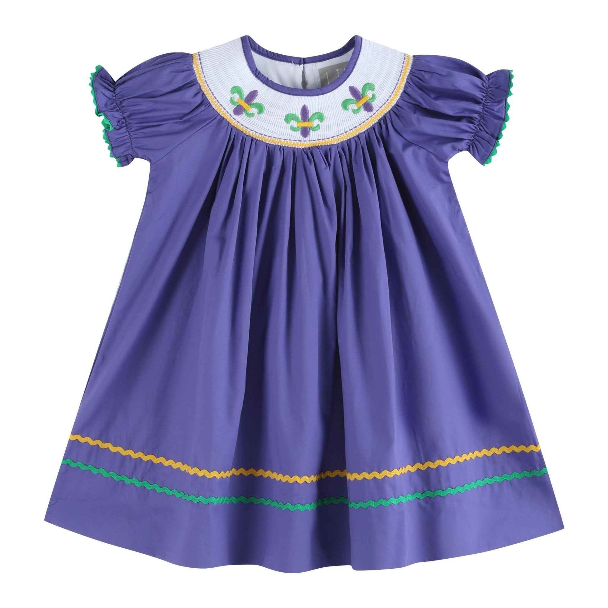 Purple Mardi Gras Smocked Bishop Dress - Abbies Place