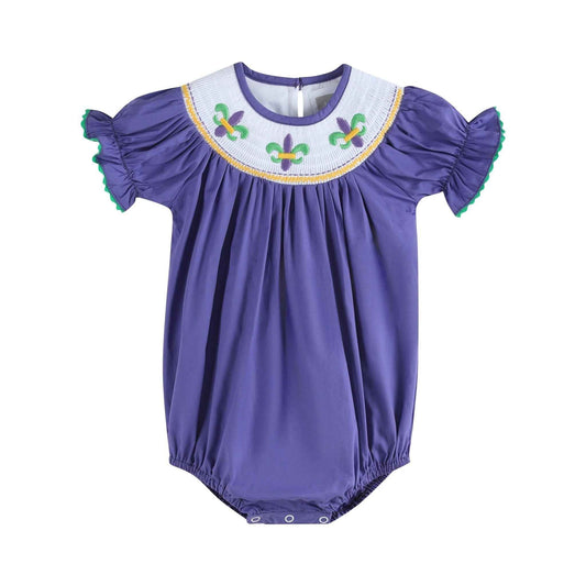 Purple Mardi Gras Smocked Romper - Abbies Place