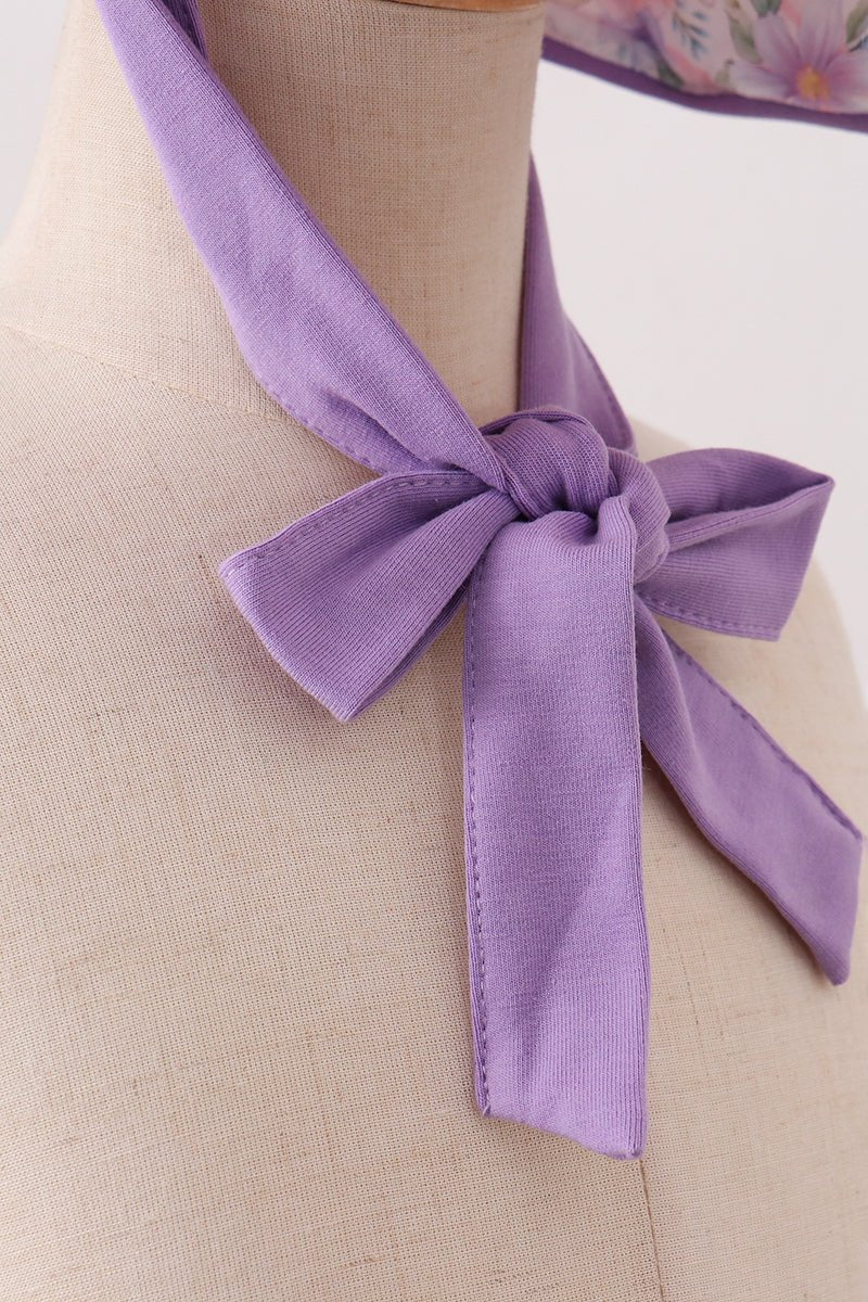 Purple rose bow print bonnet - Abbies Place