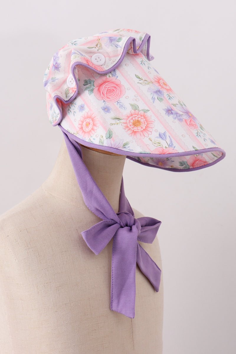 Purple rose bow print bonnet - Abbies Place