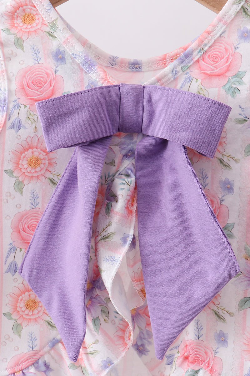 Purple rose bow smocked ruffle bloomer set - Abbies Place