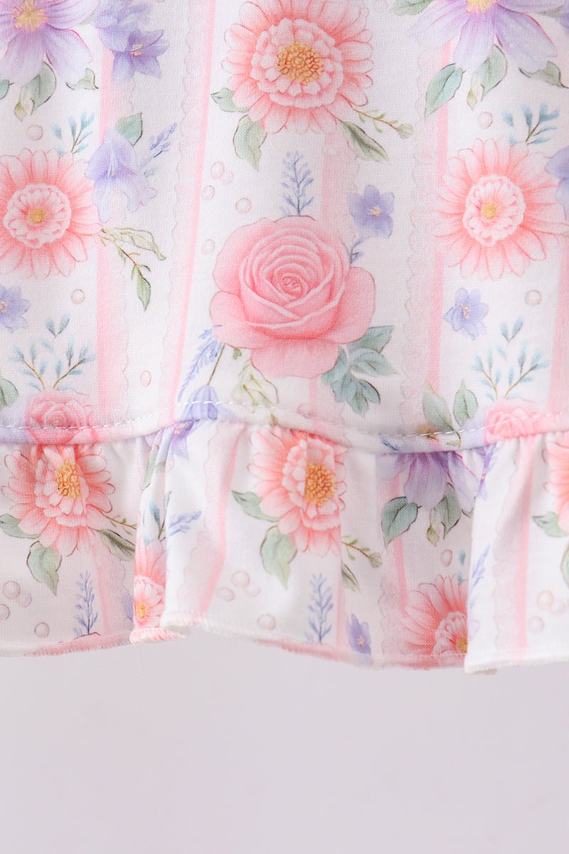 Purple rose bow smocked ruffle bloomer set - Abbies Place