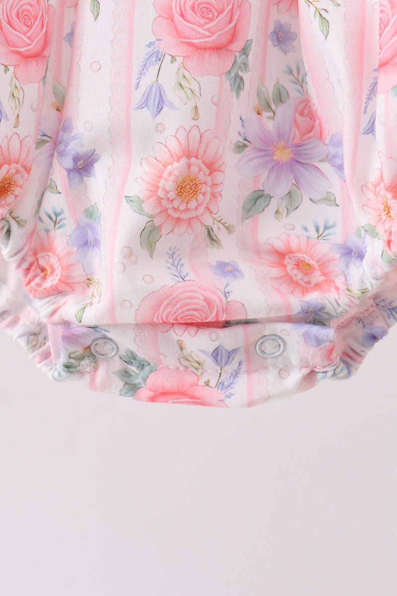 Purple rose bow smocked ruffle bubble - Abbies Place
