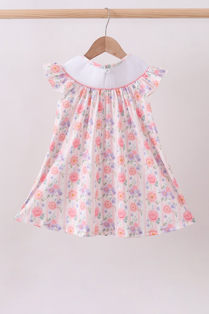 Purple rose bow smocked ruffle dress - Abbies Place