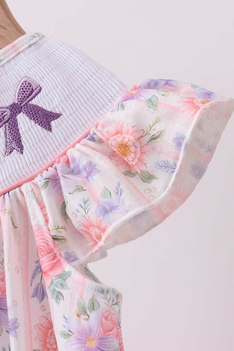 Purple rose bow smocked ruffle dress - Abbies Place