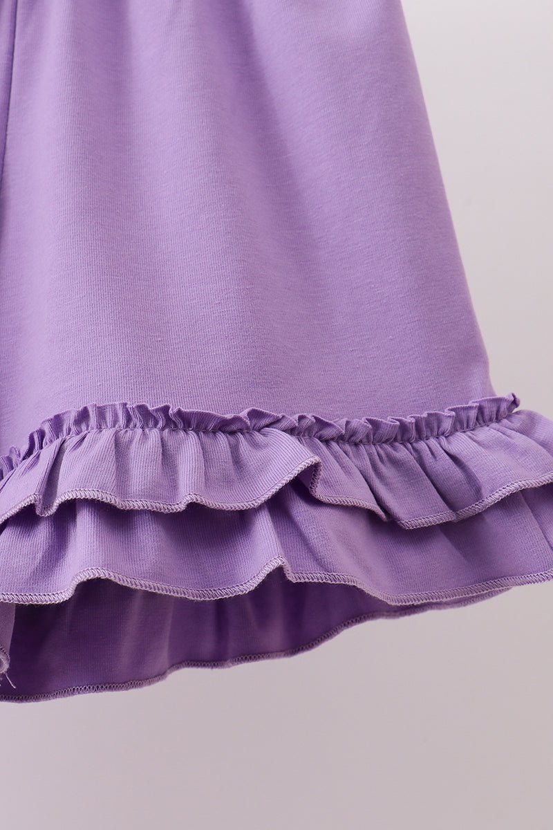 Purple rose bow smocked ruffle shorts set - Abbies Place