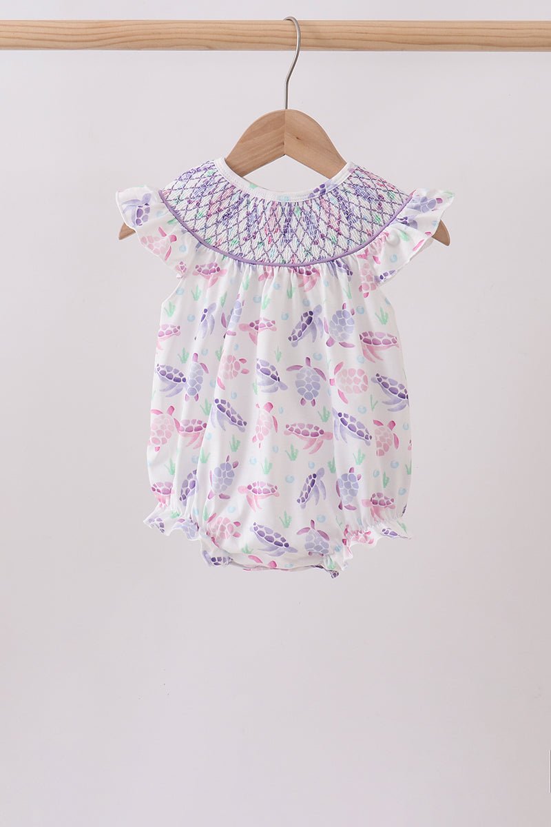 Purple Sea Turtle Smocked Bubble - Abbies Place