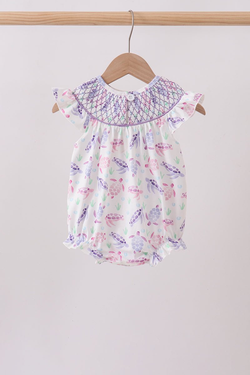 Purple Sea Turtle Smocked Bubble - Abbies Place