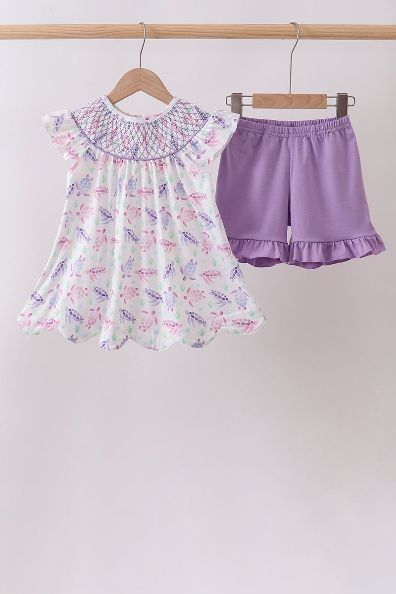 Purple Sea Turtle Smocked Set - Abbies Place