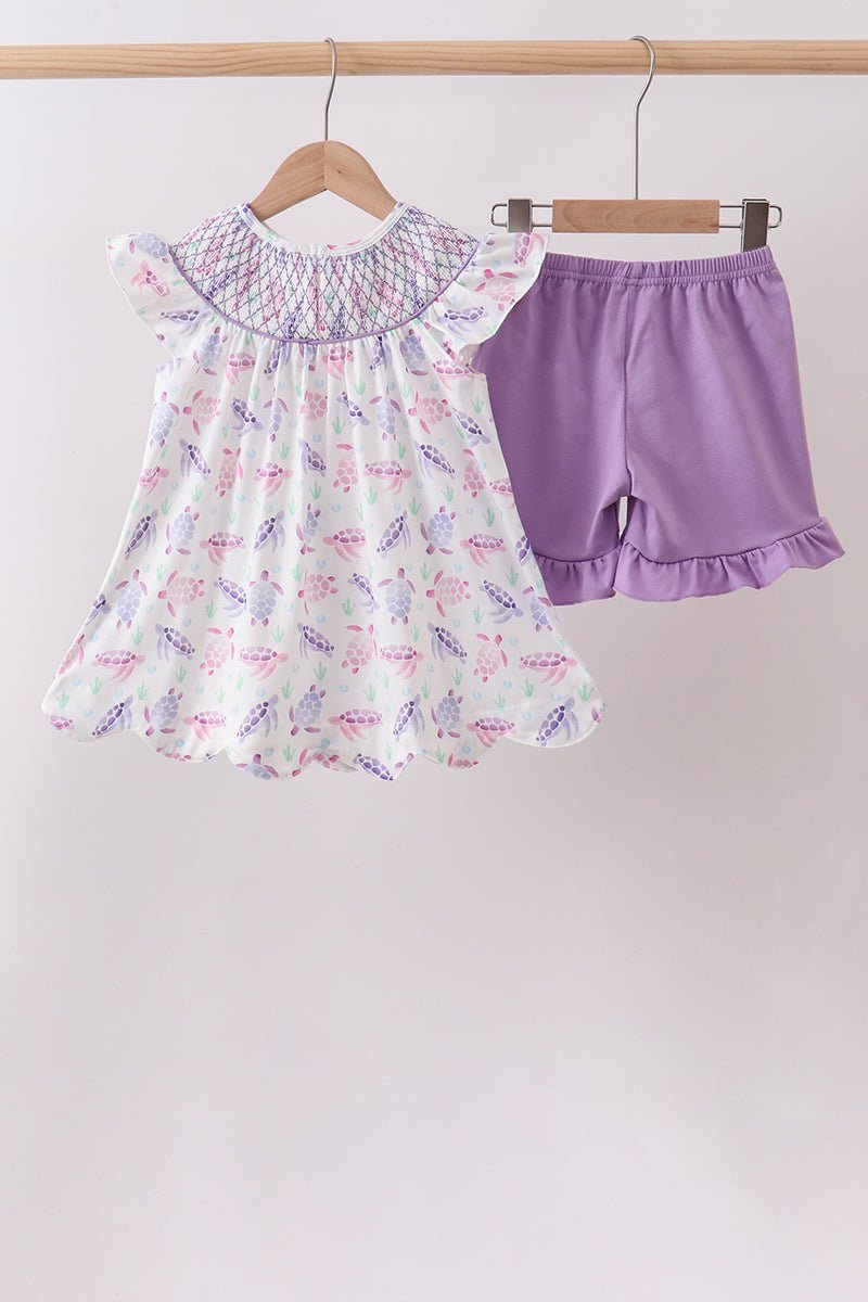 Purple Sea Turtle Smocked Set - Abbies Place