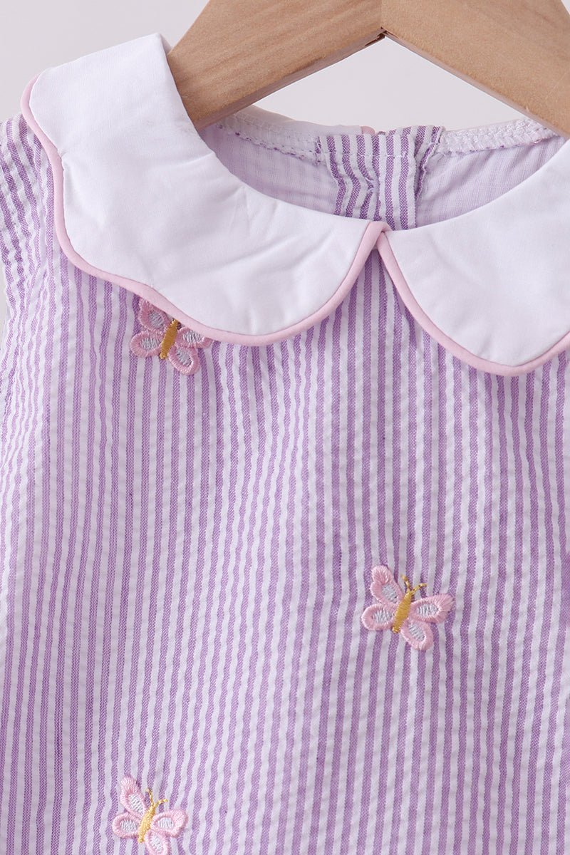 Purple seersucker butterfly embroidery bloomer set - Abbies Place