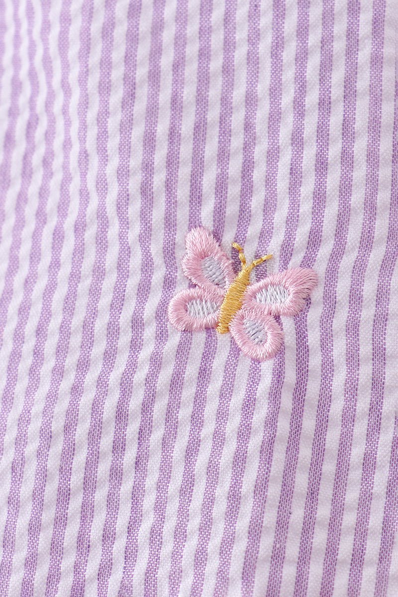 Purple seersucker butterfly embroidery bloomer set - Abbies Place