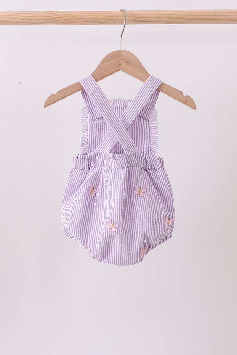 Purple seersucker butterfly embroidery ruffle bubble - Abbies Place