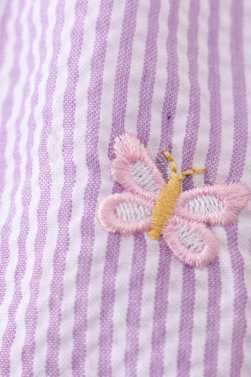 Purple seersucker butterfly embroidery ruffle bubble - Abbies Place
