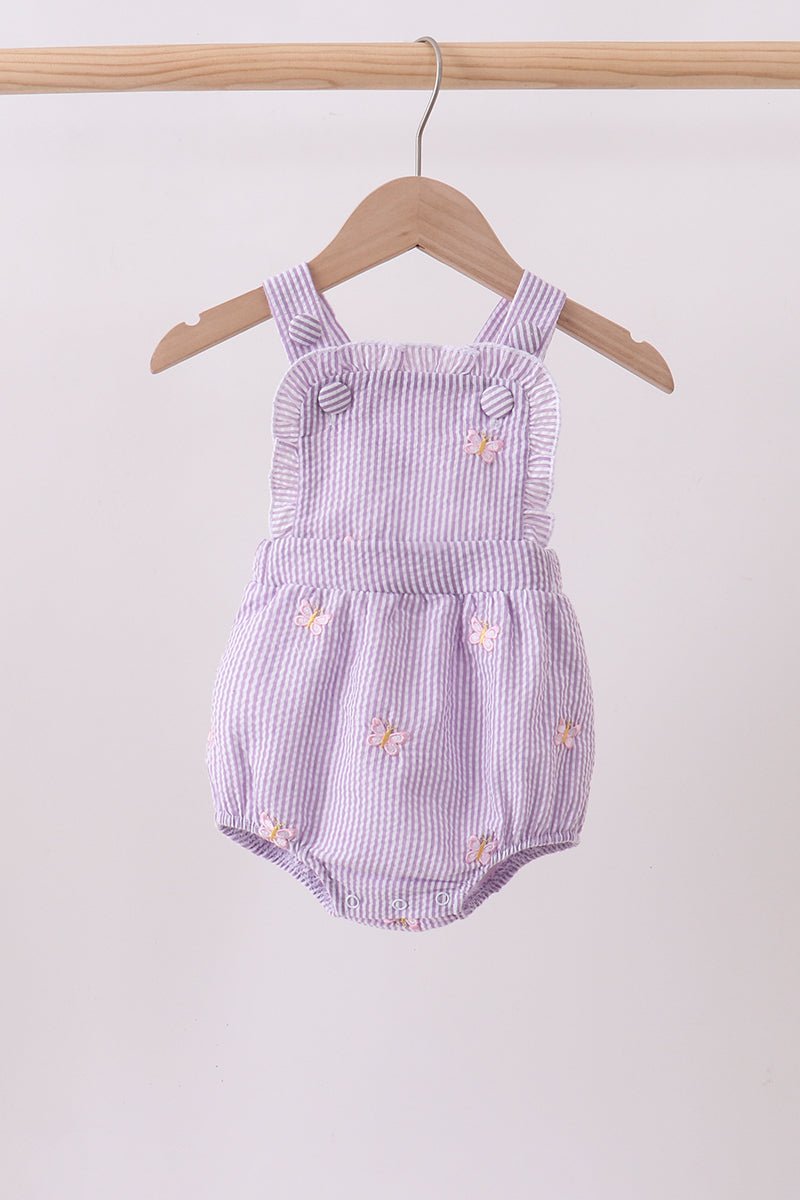 Purple seersucker butterfly embroidery ruffle bubble - Abbies Place