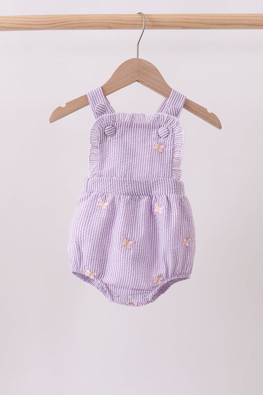 Purple seersucker butterfly embroidery ruffle bubble - Abbies Place