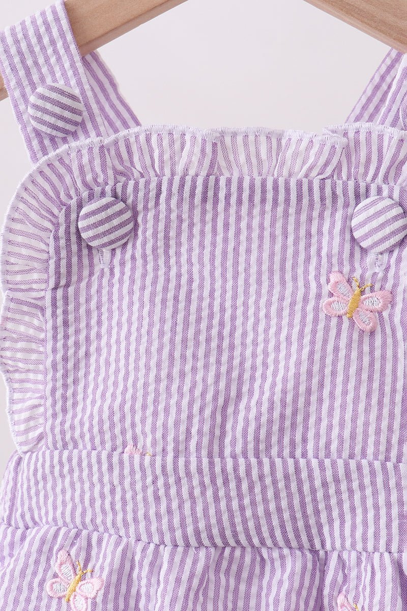 Purple seersucker butterfly embroidery ruffle bubble - Abbies Place