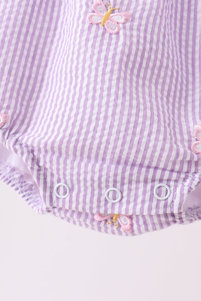 Purple seersucker butterfly embroidery ruffle bubble - Abbies Place