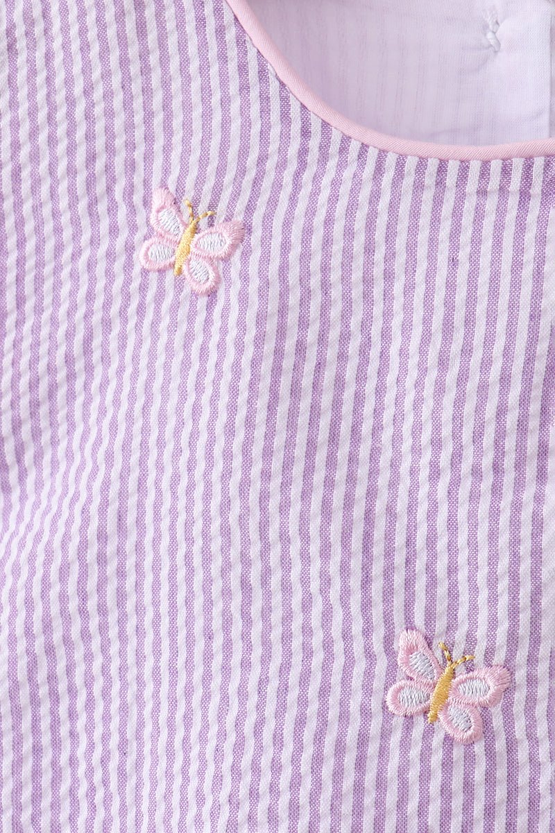 Purple seersucker butterfly embroidery shorts set - Abbies Place