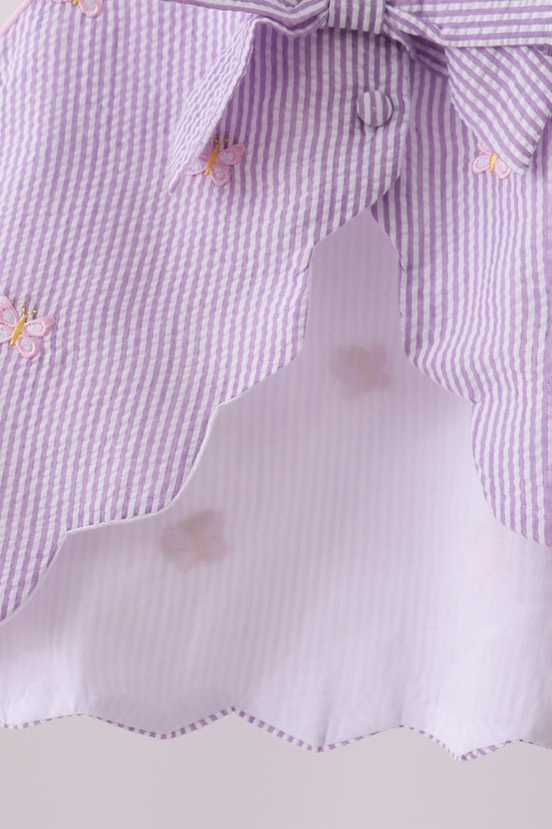 Purple seersucker butterfly embroidery shorts set - Abbies Place
