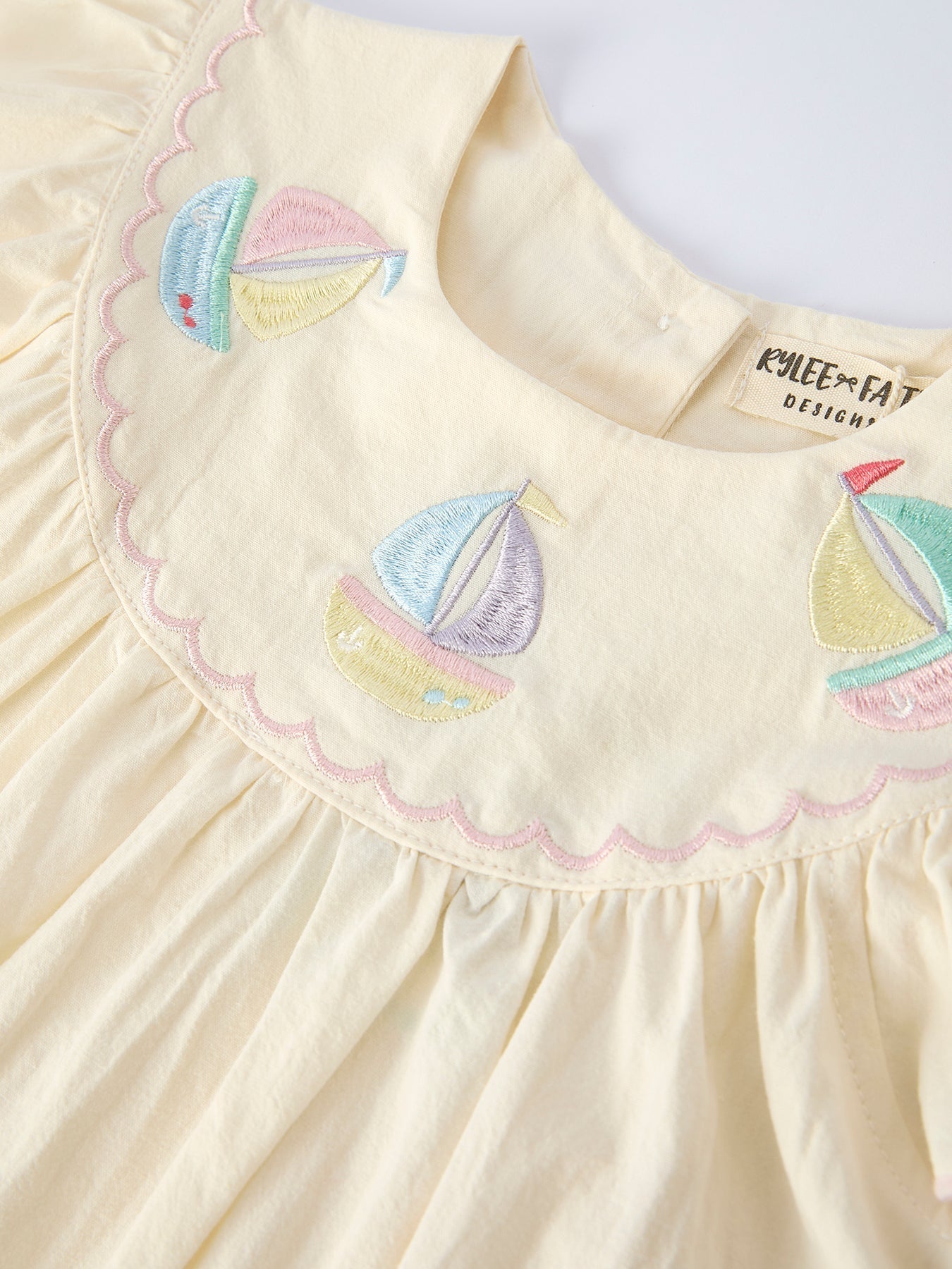 Rainbow Sailboat Embroidered Girls Dress - Abbies Place