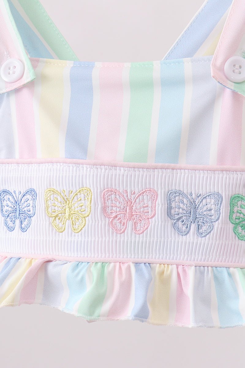 Rainbow stripe butterfly smocked ruffle 2pc swimsuit - Abbies Place