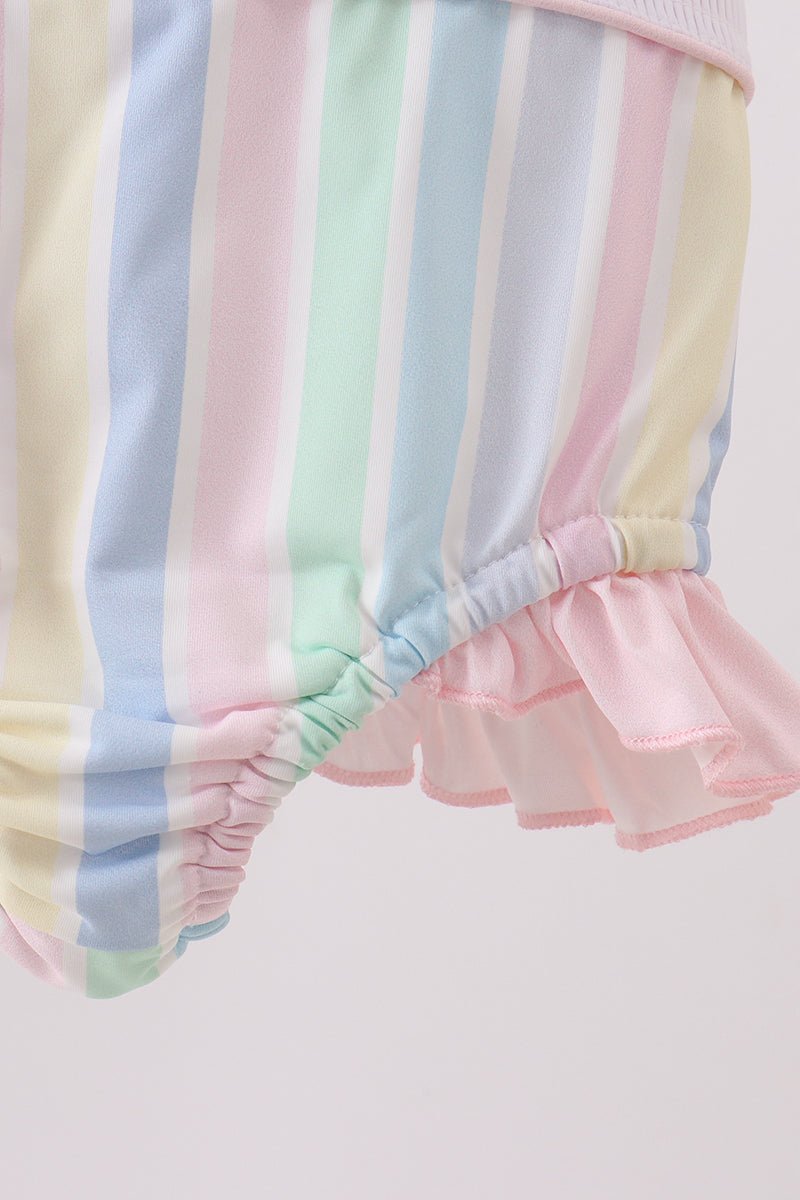 Rainbow stripe butterfly smocked ruffle one-piece swimsuit - Abbies Place