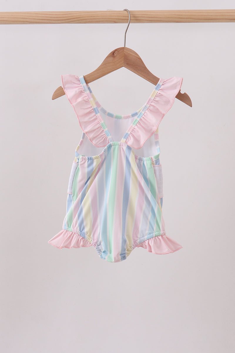 Rainbow stripe butterfly smocked ruffle one-piece swimsuit - Abbies Place