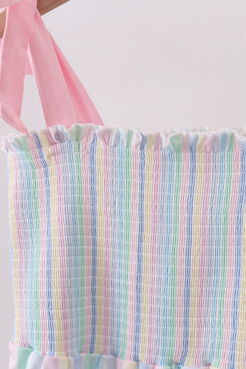 Rainbow stripe smocked dress - Abbies Place