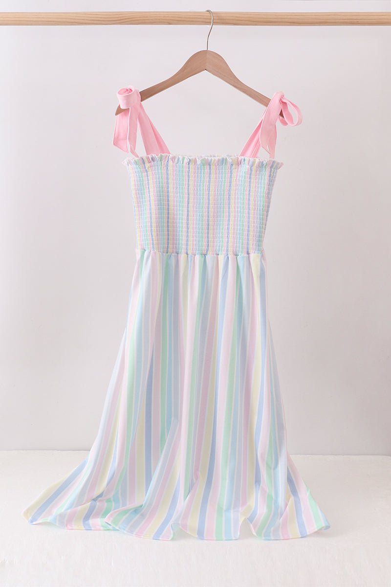 Rainbow stripe smocked dress - Abbies Place