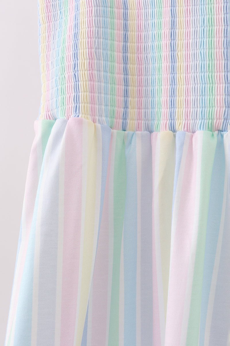 Rainbow stripe smocked dress - Abbies Place