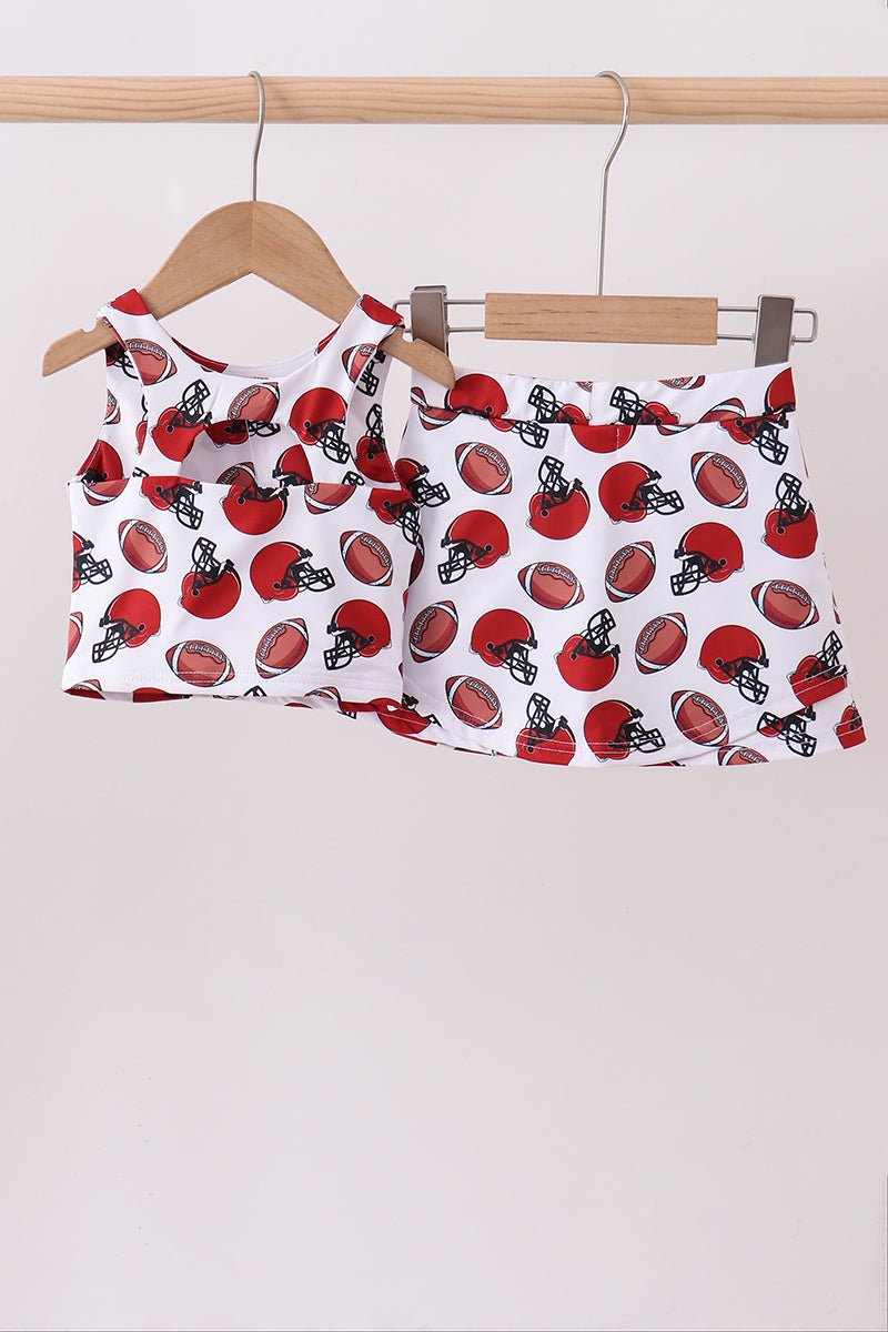 Red active football print skort set - Abbies Place