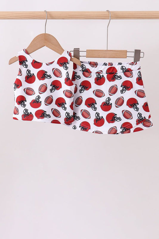 Red active football print skort set - Abbies Place
