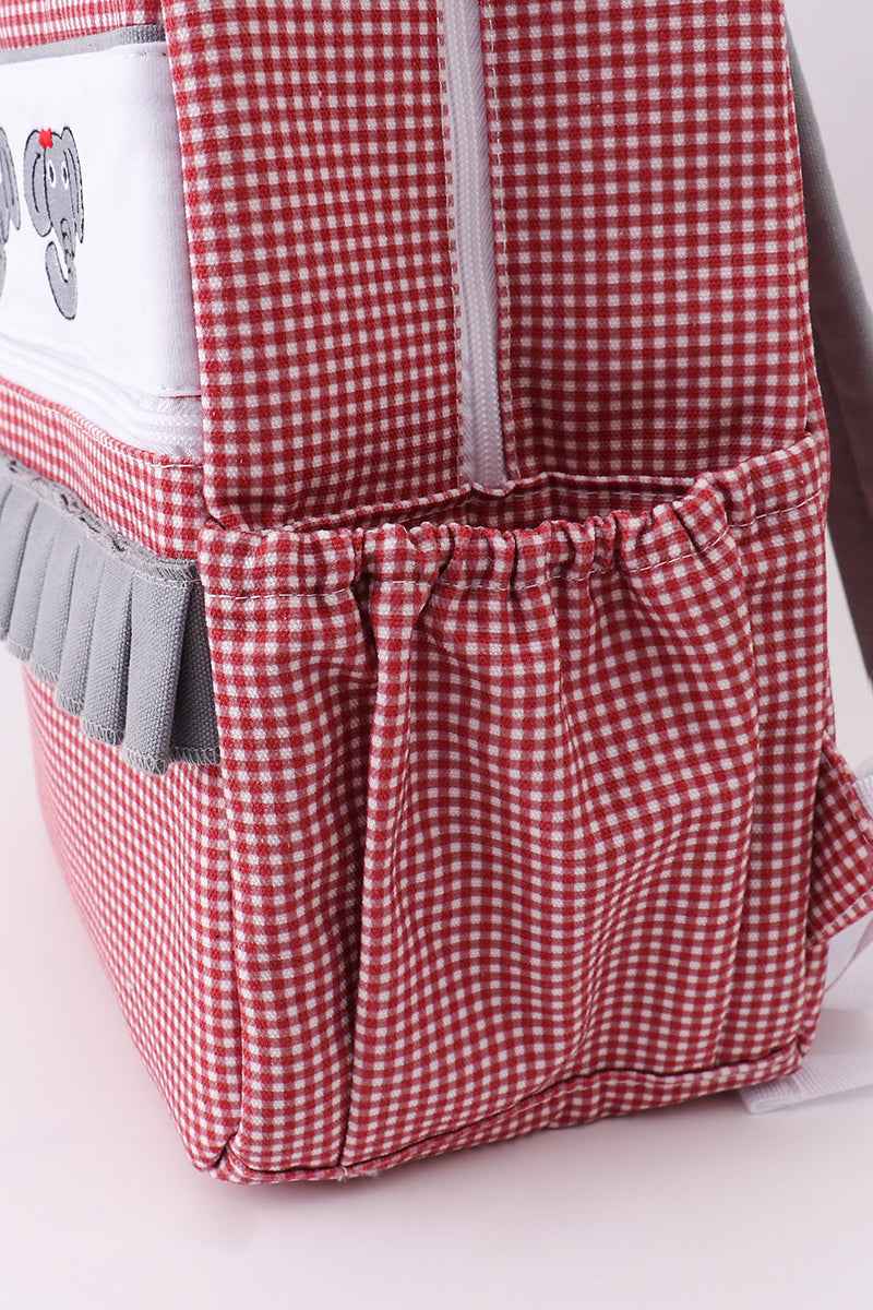 Red Alabama embroidery gingham ruffle backpack - Abbies Place