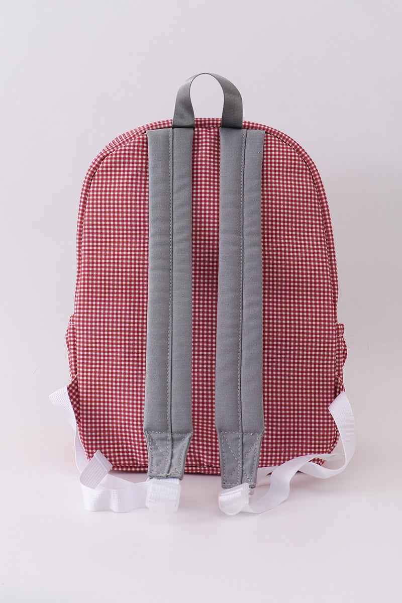 Red Alabama embroidery gingham ruffle backpack - Abbies Place