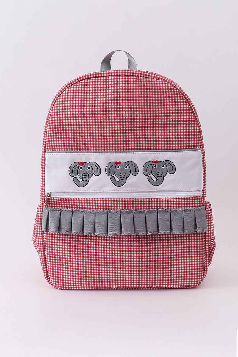 Red Alabama embroidery gingham ruffle backpack - Abbies Place