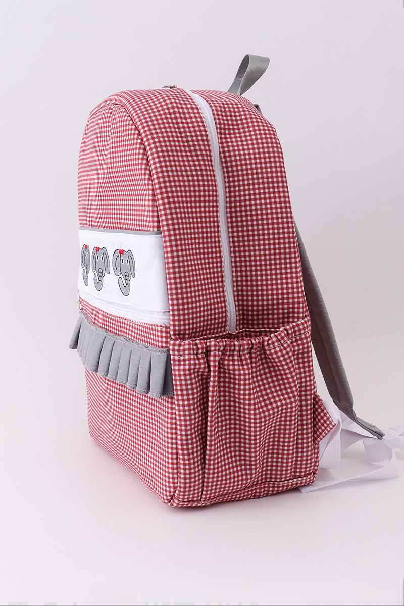 Red Alabama embroidery gingham ruffle backpack - Abbies Place