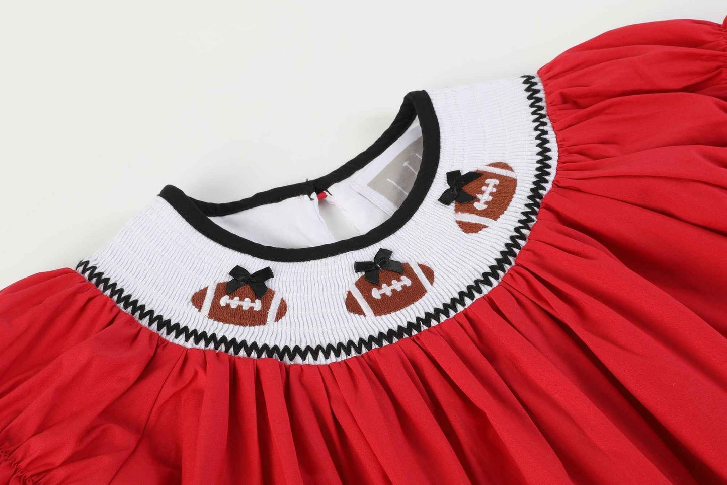 Red and Black Football Smocked Bishop Dress - Abbies Place